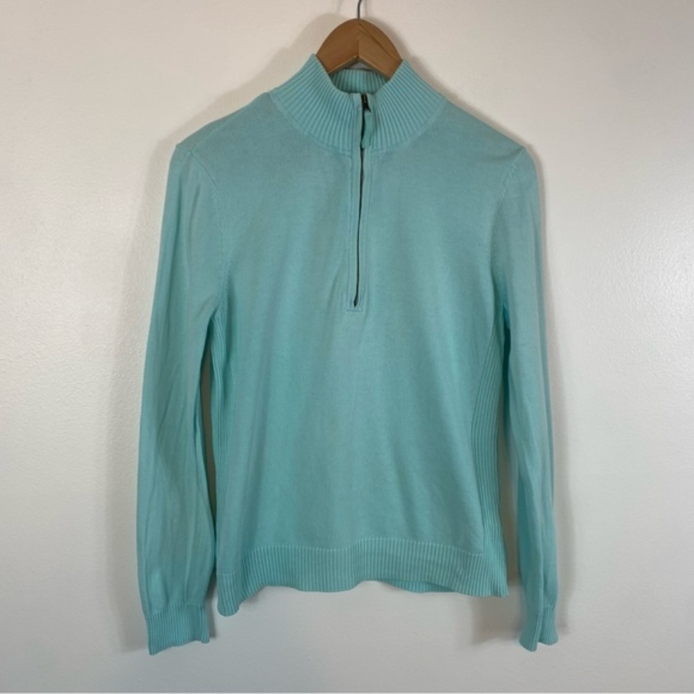Foxcroft Light Blue Quarter Zip Pullover Sweater Size Medium Supima Cotton